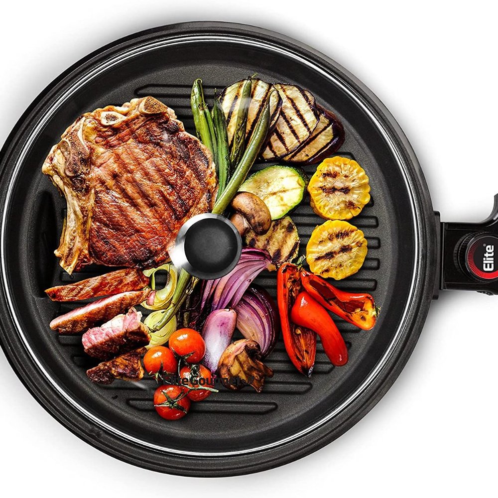 12 inch Smokeless Indoor Electric BBQ Nonstick Grill with Glass Lid,